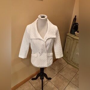 CAbi Textured White Blazer Jacket Wide Lapel 3/4 Length Sleeves Size Medium